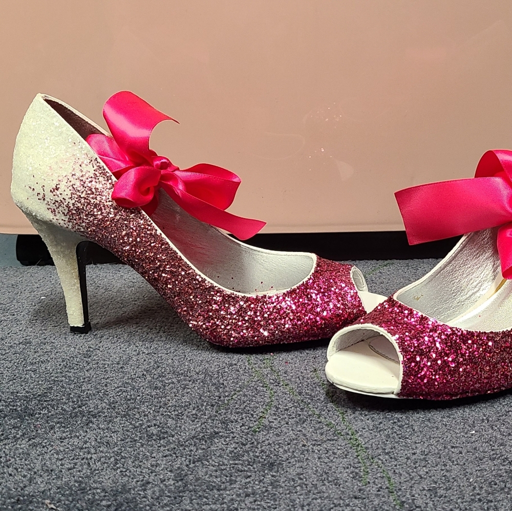 Glitter Pumps, 8.5, Hot Pink & white